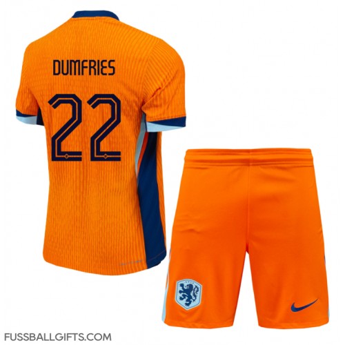 Niederlande Denzel Dumfries #22 Fußballbekleidung Heimtrikot Kinder EM 2024 Kurzarm (+ kurze hosen)